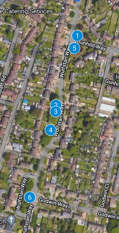 Possible locations for the benches on Wulfstan Way